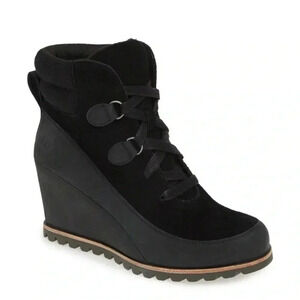 UGG Kriston Waterproof Bootie Suede Leather Black Wedge Sz 10